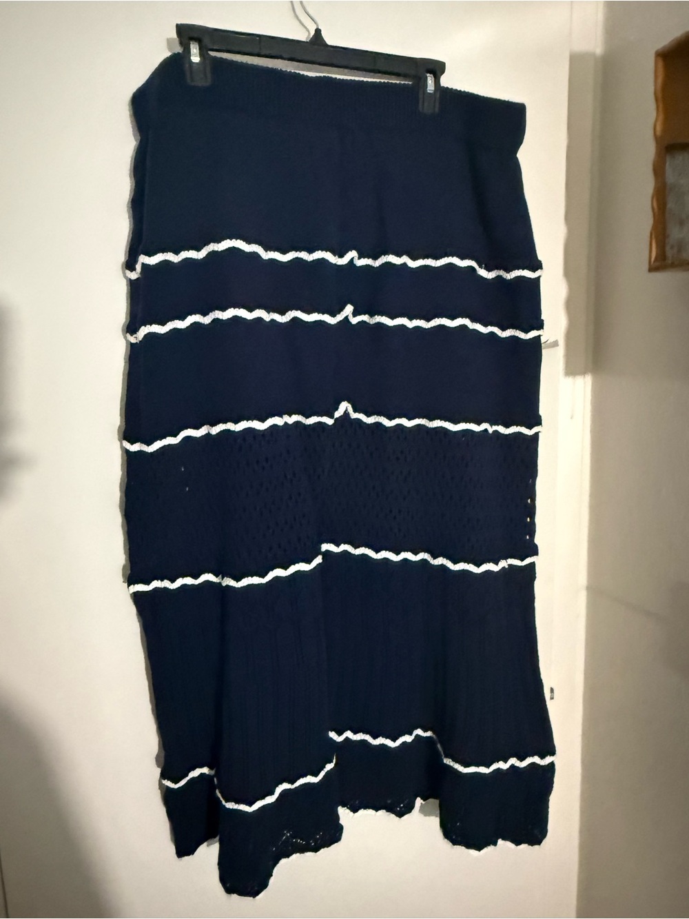 Modcloth Knitted Navy Maxi Skirt with White Ruffle Stripes